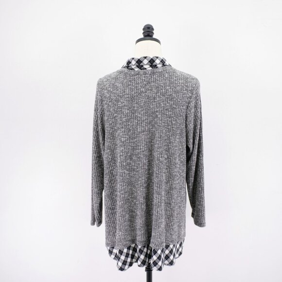 Catherines Gray Black Plaid Ribbed Sweater Over Button Front 1 Piece‎ Top 1X - Picture 7 of 10